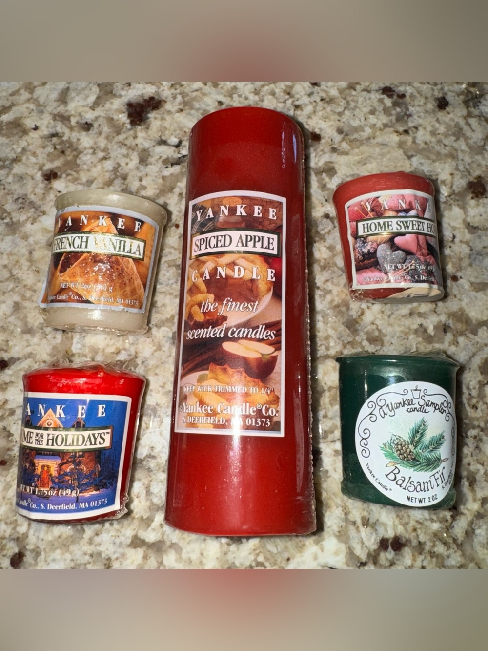 Yankee Candle Red Spiced Apple Pillar Scented Candle, 4 Sampler Candles